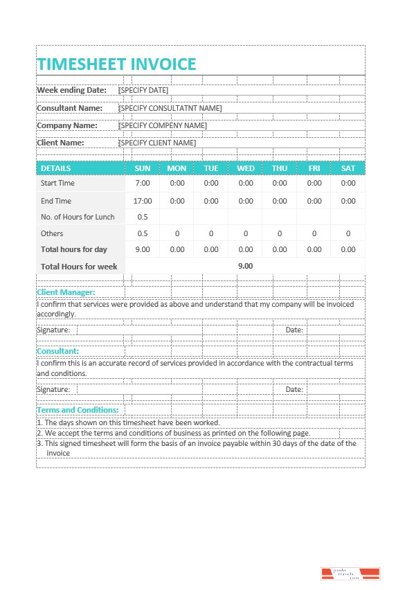 Sample Timesheet Invoice Template PSD template